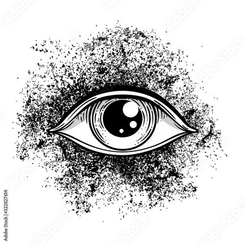 Blackwork tattoo flash. Eye of Providence. Masonic symbol. All seeing eye inside triangle pyramid. New World Order. Isolated vector illustration