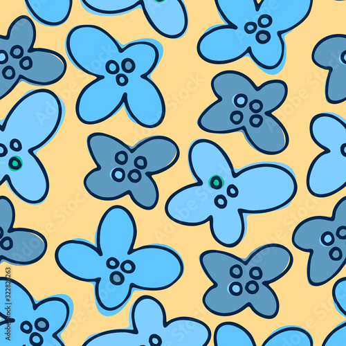 Seamless 2-colors floral pattern with hand drawn abstract flowers in Scandinavian style © Blooming Sally