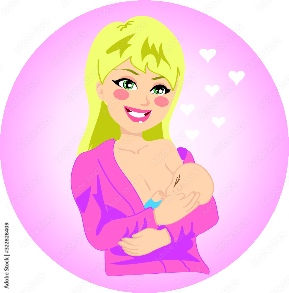 Young beautiful blonde mother woman breastfeeding baby boy, wearing shirt