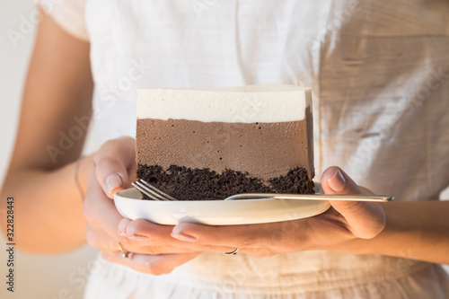 A piece of a mousse cake 