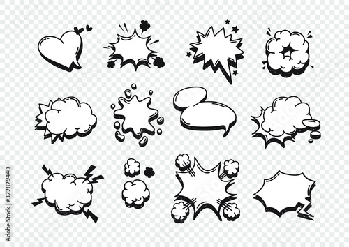 Hand drawn speech bubble explosion. Pop art design object. Comic book doodle element for dialog. Cartoon style vector collection