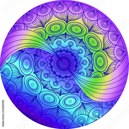Beautiful asymmetric multi color mandala, symbol of world