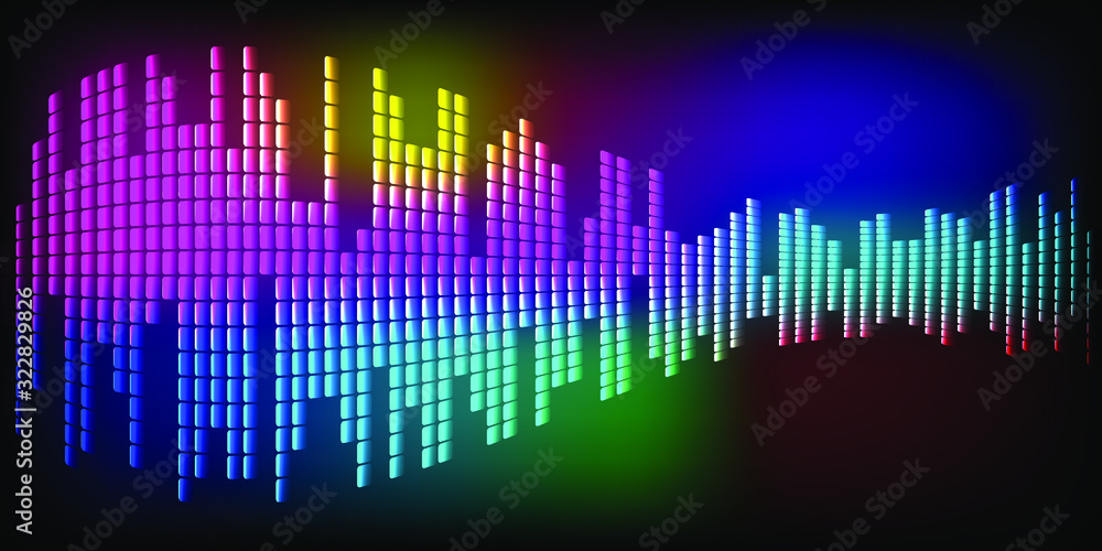 Multi-colored sound waves oscillating dark  E