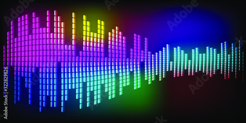 Multi-colored sound waves oscillating dark  E