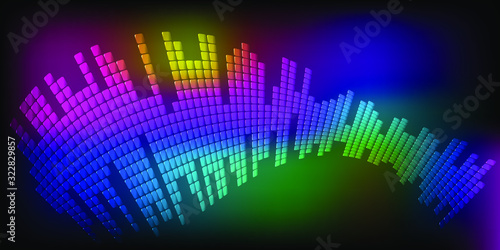 Multi-colored sound waves oscillating dark  E