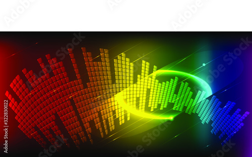 Multi-colored sound waves oscillating dark  E