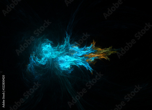 glowing orange blue curved lines flame over dark Abstract Background space universe. Illustration