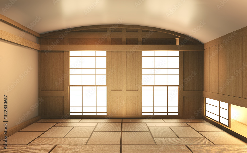 Interior mock up Japan Room Design Japanese-style and the white backdrop provides a window for editing. 3D rendering