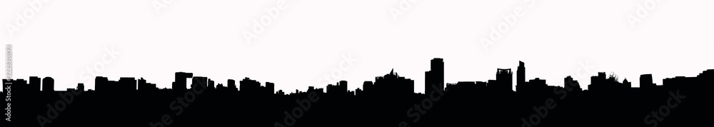 Silhouette of buildings and cityscape on white background with clipping path. Block, Pattern, Real Estate, Architecture, Construction Industry, Development Project, City Plan and Urbanization concept