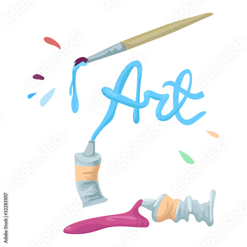 The inscription Art by paint. Brush strokes. Vector illustration