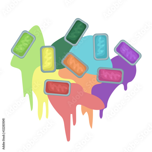 Cuvettes with different colors of paints. Vector illustration