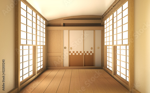 Interior mock up Japan Room Design Japanese-style and the white backdrop provides a window for editing. 3D rendering