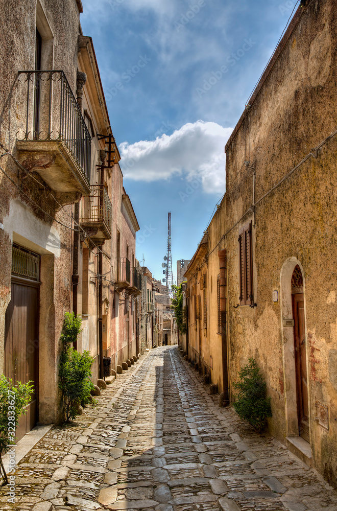 Old and modern; Street in the Village of Erice, Sicily