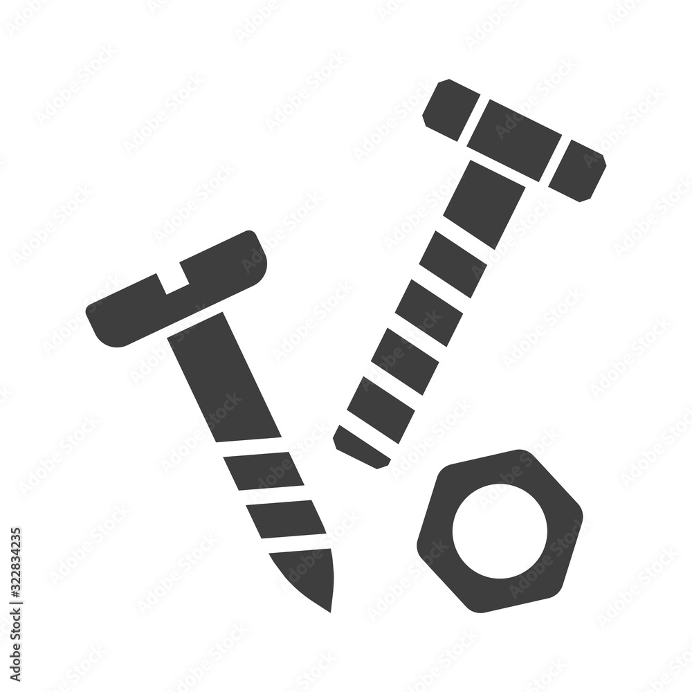 Icon bolt, nut and screw. Minimalistic black and white image. Isolated vector on a white background