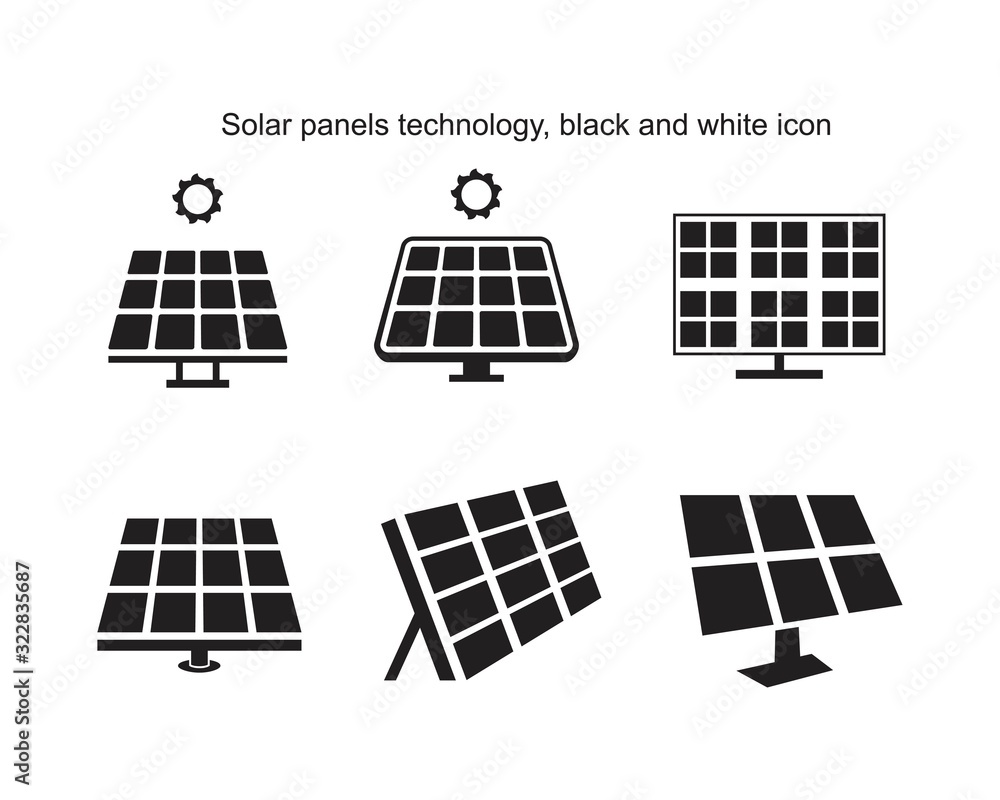 Solar panels technology, black and white icon template black color editable. Solar panels technology, black and white icon symbol Flat vector illustration for graphic and web design. Solar panels technology, black and white icon template black color editable. Solar panels technology, black and white icon symbol Flat vector illustration for graphic and web design.