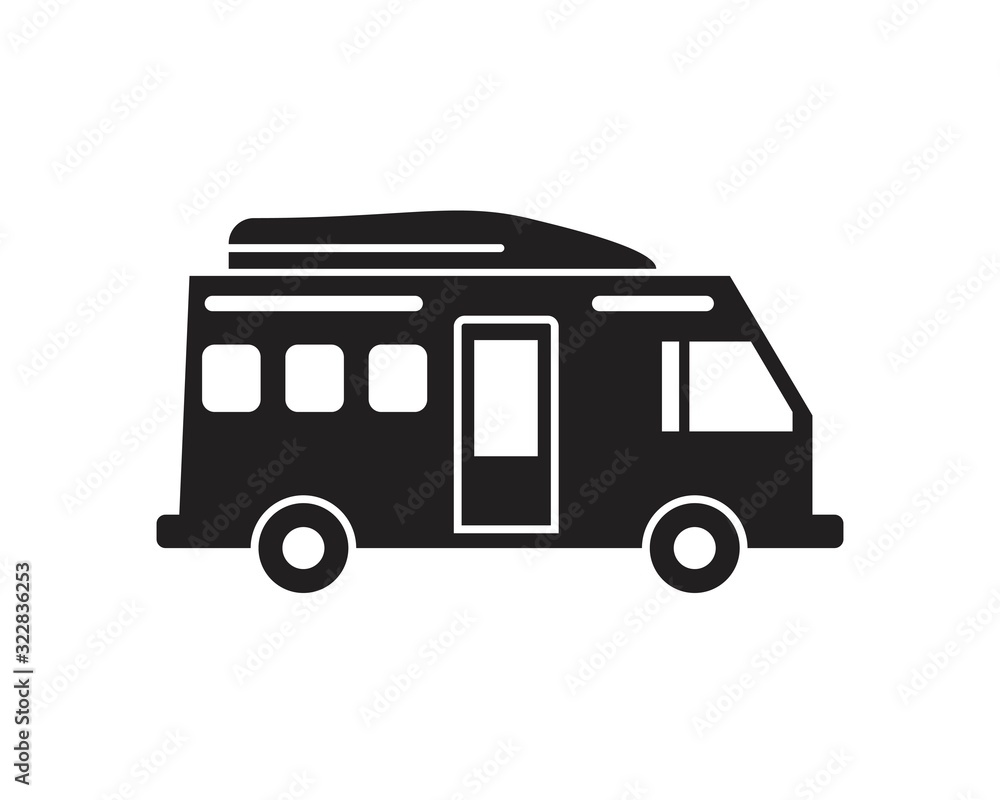 Camping trucks black glyph icon template black color editable. Camping trucks black glyph icon symbol Flat vector illustration for graphic and web design.