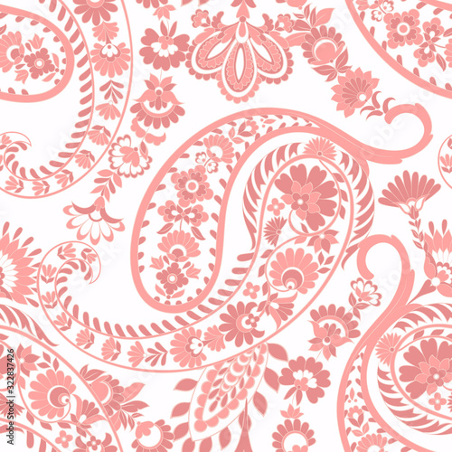 Paisley Floral oriental ethnic Pattern. Seamless Ornamental motifs of the Indian fabric patterns.