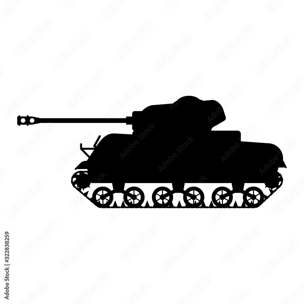 Fototapeta premium Silhouette Tank American World War 2 M4 Sherman medium tank icon