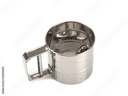Metal flour sifter. Isolated on a white background
