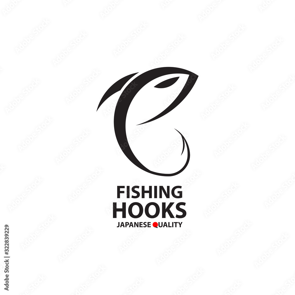 Fishing hooks logo template. Creative vector template of fishing club logo  or online shop. Icon of fish with hook. Vector illustration. Stock Vector