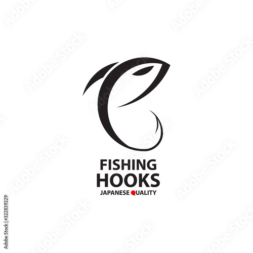 Fishing hooks logo template. Creative vector template of fishing club logo or online shop. Icon of fish with hook. Vector illustration.