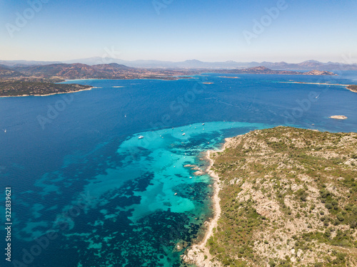 Aerial view of the Molara island with its beautiful natural pools, splendid sea and beautiful colors, north Sardinia © Alien
