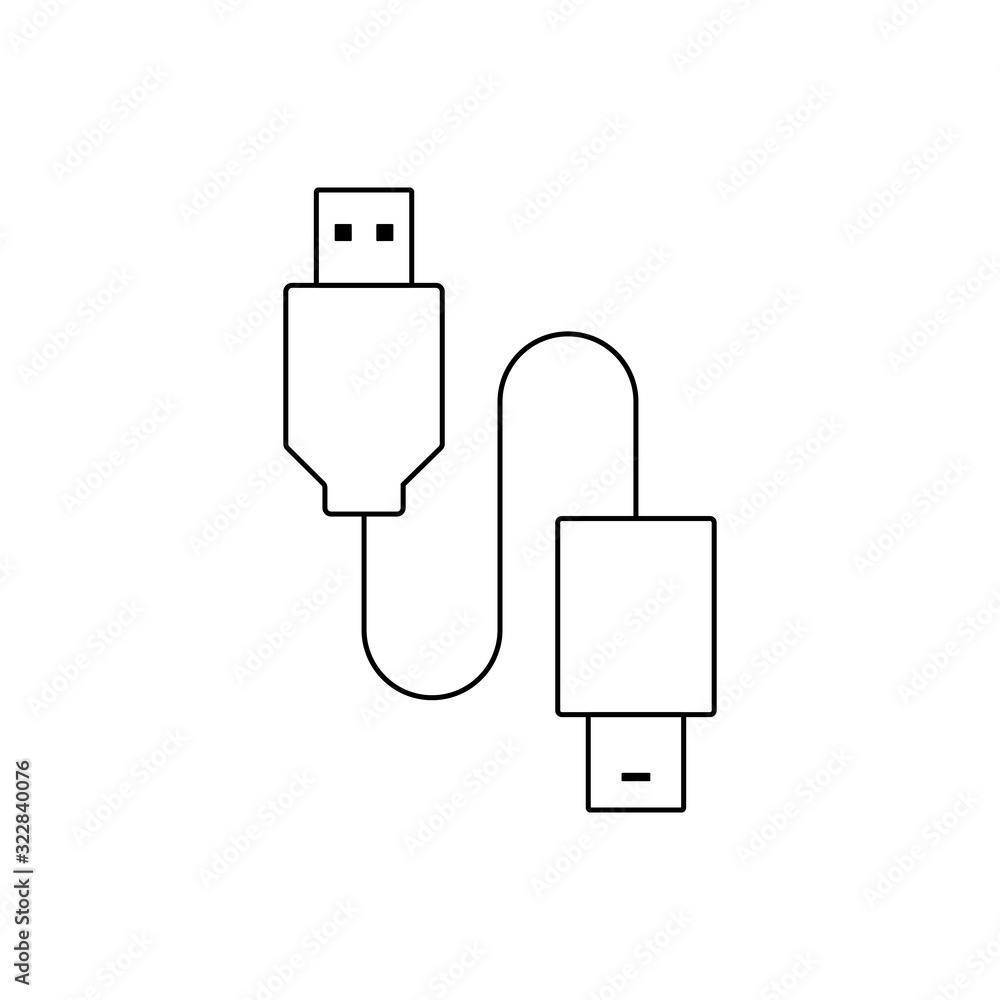 Lightning to usb cable outline icon. Symbol, logo illustration for mobile concept and web design. Lightning to usb cable outline icon. Symbol, logo illustration for mobile concept and web design.