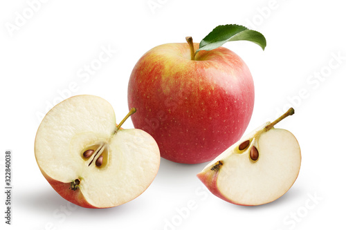Apple with beautiful slices of apple isolated on white background.