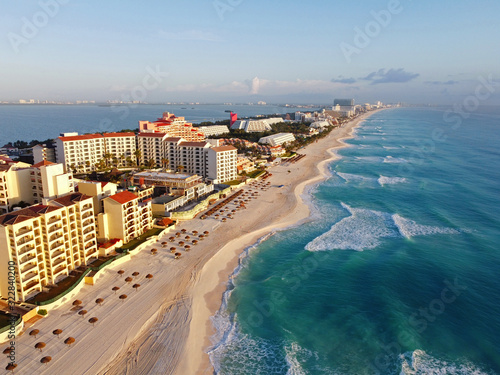 Cancun beach and hotel zone aerial view, Cancun, Quintana Roo QR, Mexico. photo