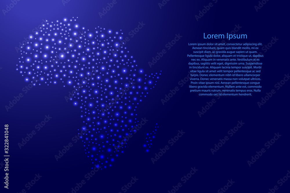 Africa continent map from blue and glowing space stars abstract concept geometric shape. Vector illustration.
