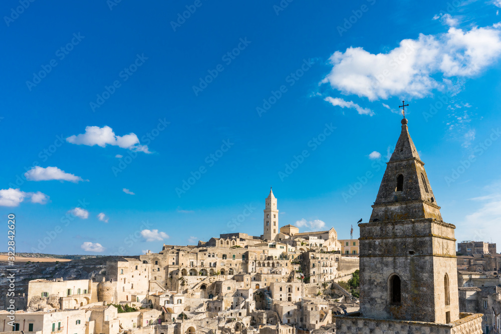 Historical houses and duomo. Sassi of Matera, Italy.
