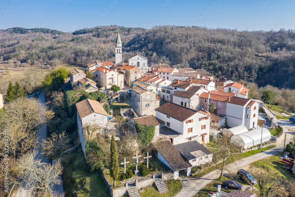 An aerial shot of Beram, Istria, Croatia