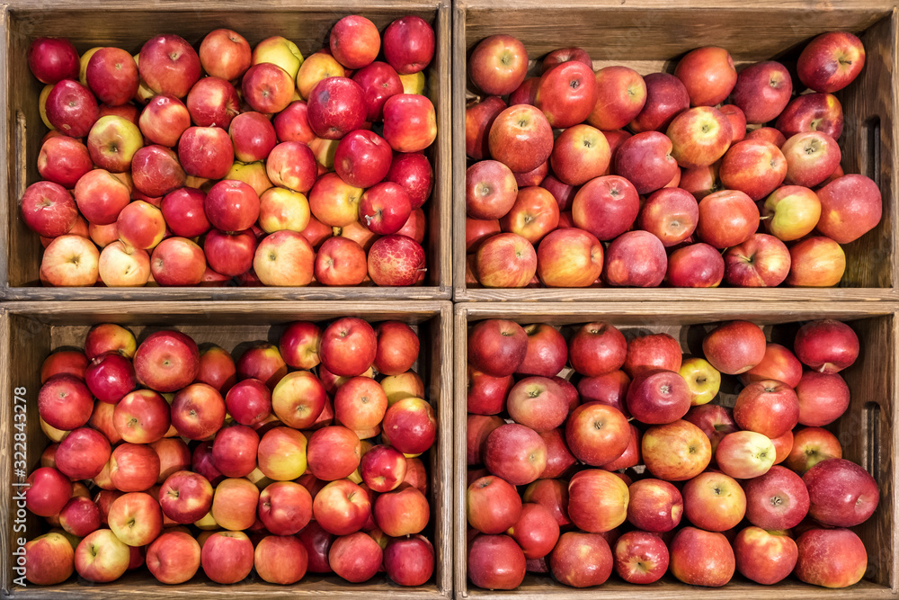 baskets with sweet red and yellow apples in the mall baskets with sweet red and yellow apples in the mall
