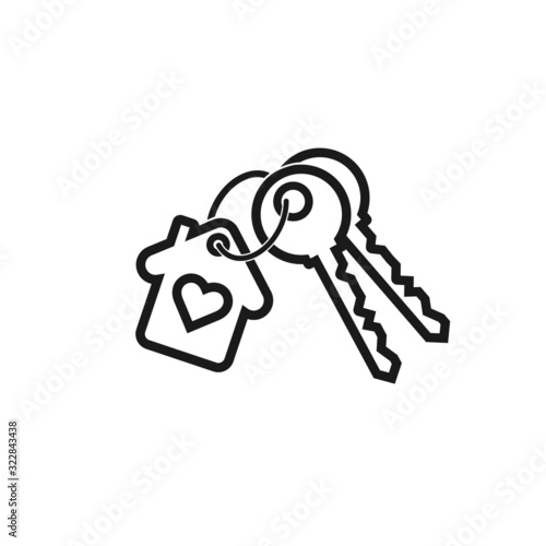 House with heart, two key and key ring. 