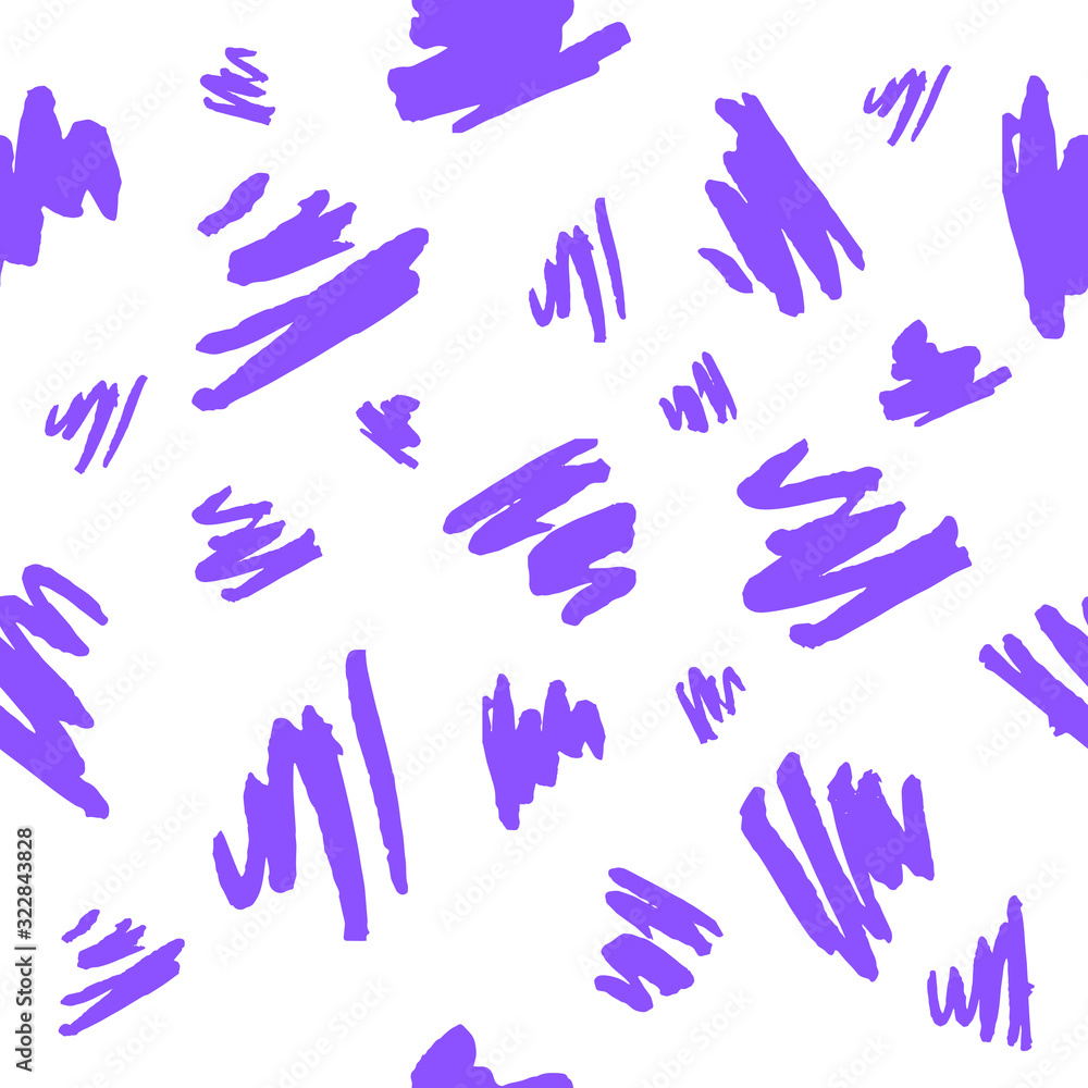 Drawn paint scribble zigzags seamless pattern. Basic universal design lilac and white. Drawn paint scribble zigzags seamless pattern. Basic universal design lilac and white.