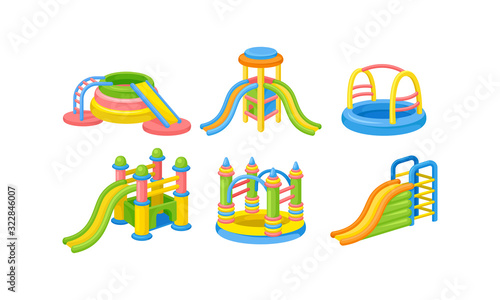 Colorful Playground Slides and Pools for Children Vector Set