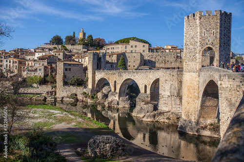 Bild auf Leinwand Medieval bridge of Besalu. Catalonia, Spain