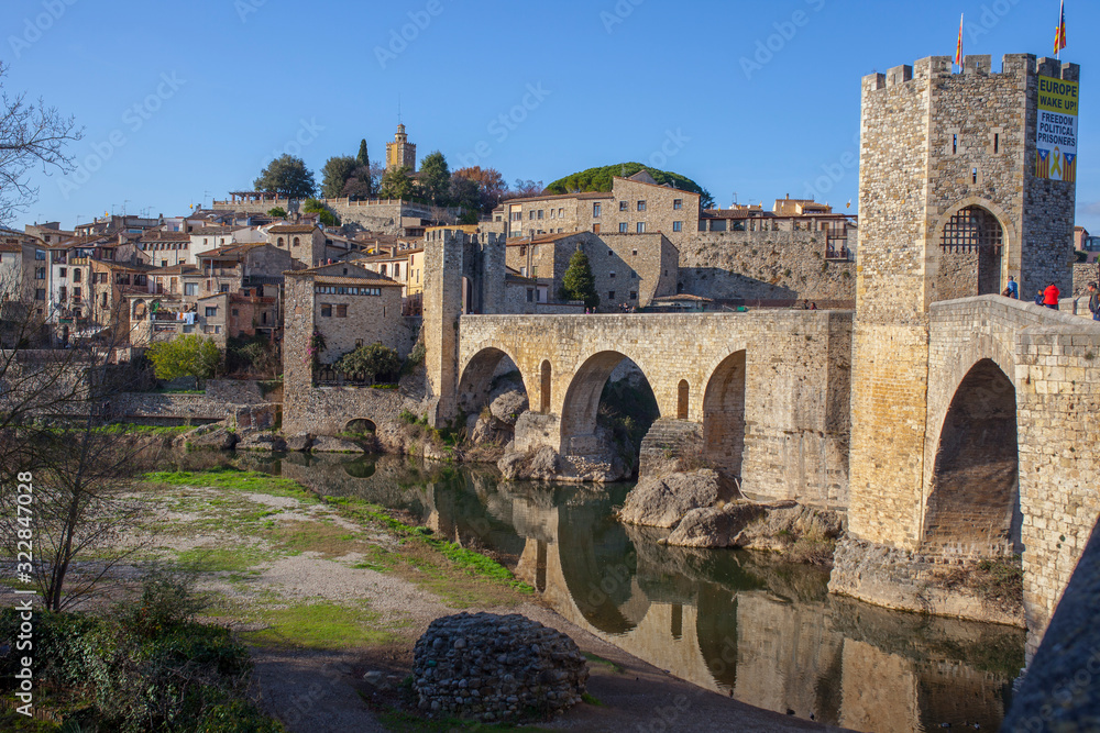 Medieval bridge of Besalu. Catalonia, Spain