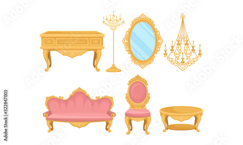Princess Furnishing Objects for Bedroom or Living Room Vector Set