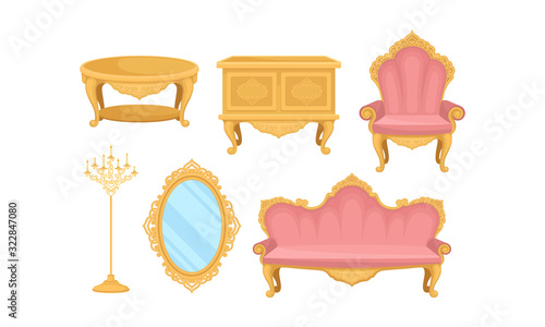 Princess Furnishing Objects for Bedroom or Living Room Vector Set