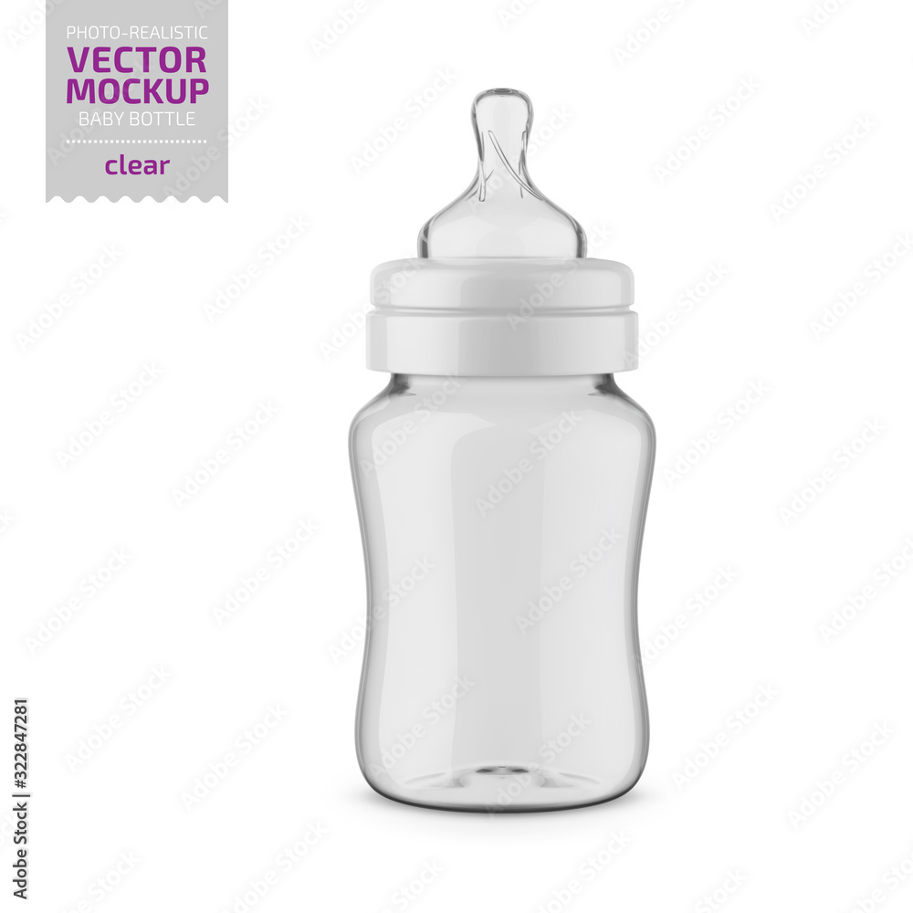 Clear glossy plastic baby bottle vector mockup. Clear glossy plastic baby bottle vector mockup.