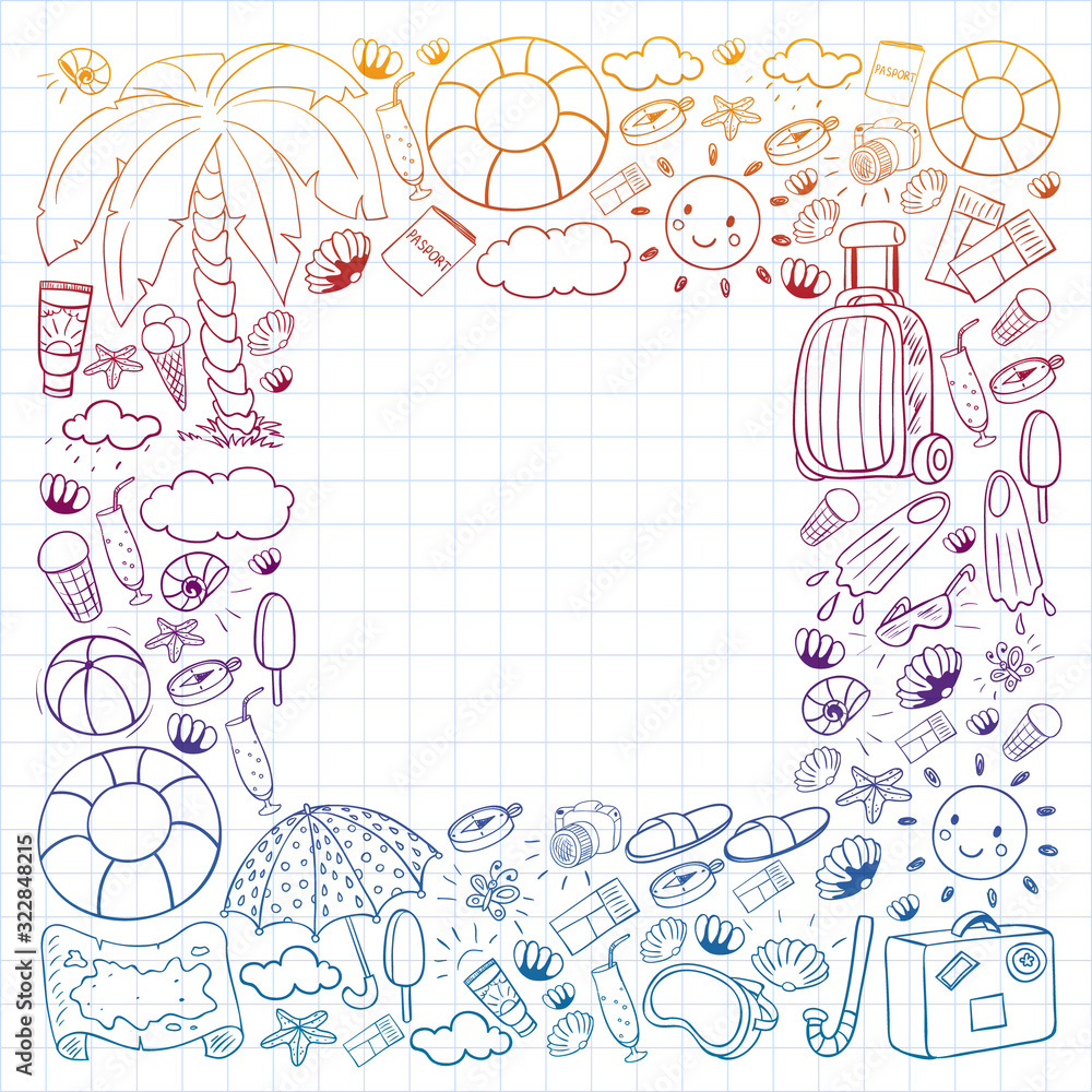 Vector pattern. Summer vacations. Travel and adventures. Beach, ocean, island, sun Vector pattern. Summer vacations. Travel and adventures. Beach, ocean, island, sun