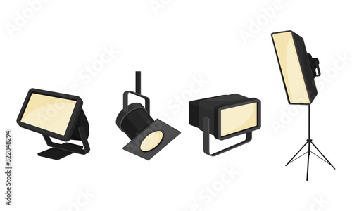 Illumination Tools and Studio Lamps for Studio Shooting Vector Set