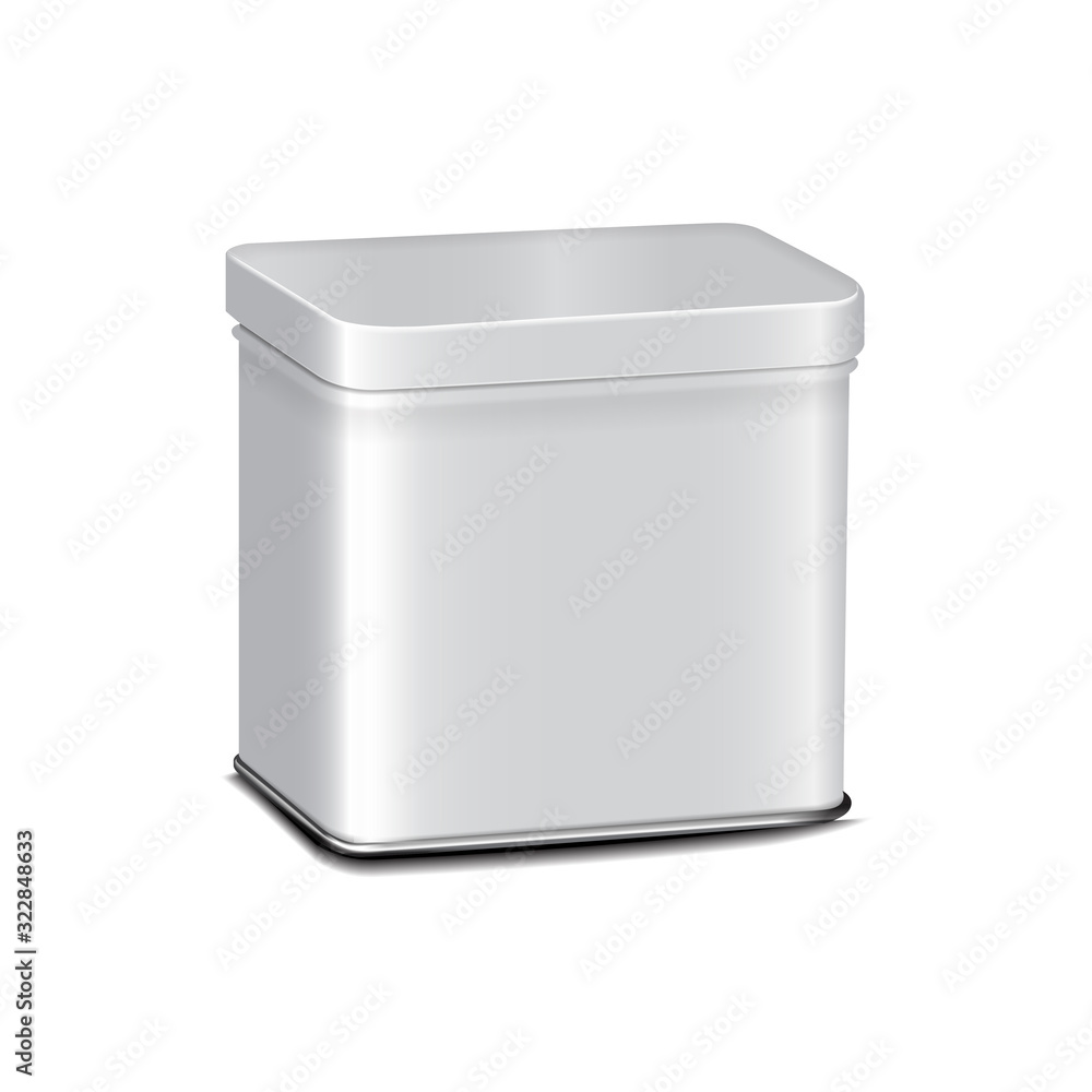 Vector white gloss tin can. Container for coffee, tea, sugar, sweet, spice. Realistic illustration packaging Vector white gloss tin can. Container for coffee, tea, sugar, sweet, spice. Realistic illustration packaging