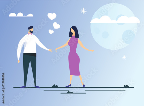 Bearded Man Holding Hands with Brunette, Looking Like Couple Head over Heels in Love, Going out on First Romantic Date, Radiant with Happiness, in Seventh Heaven, Being in Beginning Relationship