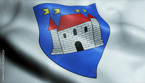 3D Waved France Coat of Arms Flag of Chateauroux photo