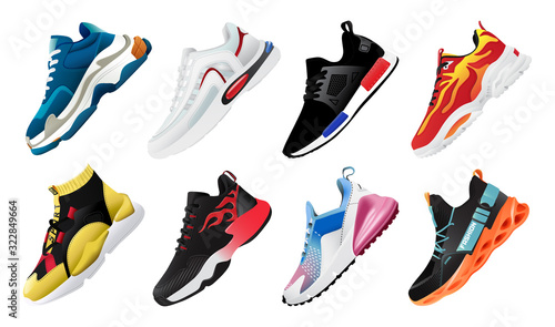 Fototapeta New Fitness sneakers set, fashion shoes for training running shoe. Sport shoes set