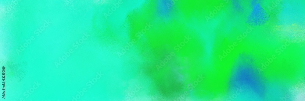 abstract painting background graphic with turquoise and vivid lime green colors and space for text or image. can be used as horizontal background graphic
