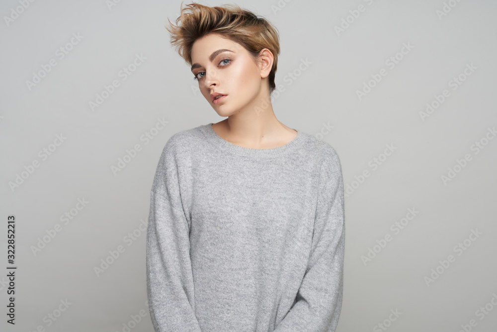 Portrait of sexy woman with short blonde hair Portrait of sexy woman with short blonde hair