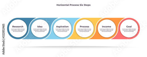 Business infographics. Timeline with 6 steps, options, circles. Vector template.